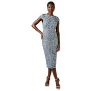 Coast Cap Sleeve Pearl Embellished Pencil Dress, 12, Dusty Blue