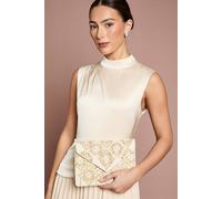 Coast Cassidy Embellished Envelope Clutch With Crossbody Chain In Beige beige