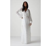 Coast Celestrial Embellished Blouson Sleeve Wedding Dress In Ivory ivory 8