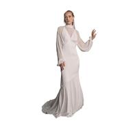 Coast Chiffon Overlay Bohemian Long Sleeve Maxi Wedding Dress, 14, Ivory