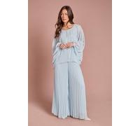 Coast Chiffon Pearl Detail Cape Sleeve Blouse Co Ord In Light Blue light blue 18