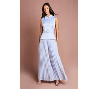 Coast Collared Peplum Pleated Georgette Trouser Jumpsuit In Cornflower Blue cornflower blue 16