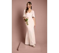 Coast Contrast Satin Angel Sleeve Open Back Bridesmaid Dress In Blush blush