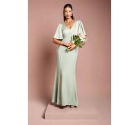Coast Contrast Satin Angel Sleeve Open Back Bridesmaid Dress In Sage sage 12