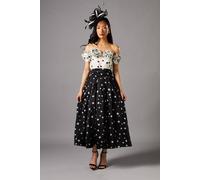 Coast Contrast Spot Bandeau Ruffle Midi Dress In Mono mono 12