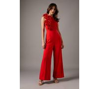 Coast Corsage Detail Pleated Jumpsuit, 12, poppy