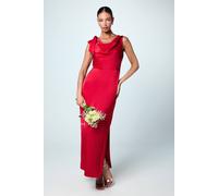 Coast Cowl Detail Tie Shoulder Column Satin Maxi Bridesmaid Dress In Red red 10