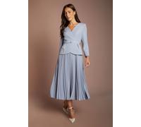 Coast Women's Crepe Bodice Long Sleeve Pleated Midi Dress in Dusty Blue | Size: 18