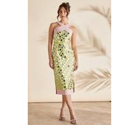 Coast Cross Neck Mirror Sequin Midi Dress In Chartreuse chartreuse 10