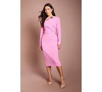 Coast Women's Cutout Detail Long Sleeve Midi Dress Gold Trim in Pink | Size: 14 Coast Pink 14