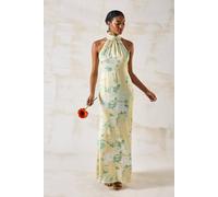 Coast Dahlia Printed Satin Halterneck Bridesmaid Dress In Lemon lemon 12