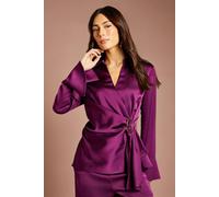 Coast Women's Drape Detail Cuffed Satin Shirt in Grape | Size: 18 Coast Grape 18