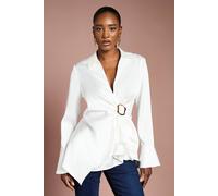 Coast Drape Detail Cuffed Satin Shirt In Ivory ivory 18