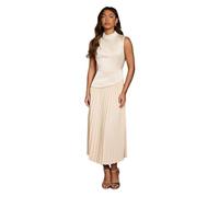 Coast Drape High Neck Pleated Skirt Midi Dress In Champagne champagne