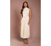 Coast Drape High Neck Pleated Skirt Midi Dress In Champagne champagne