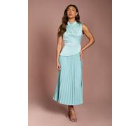 Coast Women's Drape High Neck Pleated Skirt Midi Dress in Duck Egg Blue | Size: 16 Coast Duck Egg Blue 16