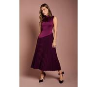 Coast Drape High Neck Pleated Skirt Midi Dress In Fig fig