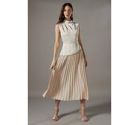 Coast Drape High Neck Pleated Skirt Midi Dress In Oyster oyster 18