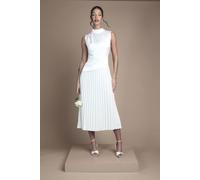 Coast Drape High Neck Pleated Skirt Midi Wedding Dress In Ivory ivory
