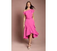 Coast Drape Shoulder Frill Detail Crepe Midi Dress In Magenta magenta 16