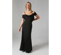 Coast Draped Bardot Tie Detail Satin Bridesmaid Maxi Dress In Black black 8