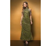 Coast Women's Draped Shoulder Halter Neck Beaded Maxi Dress in Olive | Size: 8 Coast Olive 8