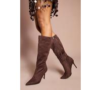 Coast Eleanor Faux Croc Embossed Suede High Stiletto Knee Boots In Choc Brown choc brown