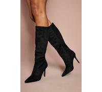 Coast Women's Eleanor Faux Croc Embossed Suede High Stiletto Knee Boots in Natural Black | Size: 3 Coast Natural Black 3