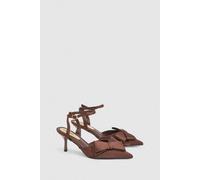 Coast Ella Satin Ankle Strap Bow Detail Medium Stiletto Heel Court Shoes In Chocolate chocolate
