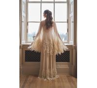 Coast Women's Embellished Feather Trim Cape Maxi Wedding Dress in Ecru | Size: 12 Coast Ecru 12