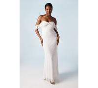 Coast Embellished Twist Detail Bardot Fishtail Wedding Dress In Ivory ivory 10