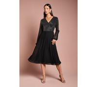Coast Embellished Wrap Bodice Midi Dress With Pleated Skirt In Black black 8