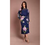 Coast Embroidered Floral Blouson Bodice Pencil Midi Dress In Navy navy