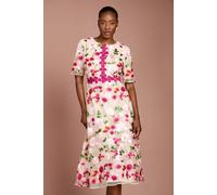 Coast Women's Embroidered Floral With Laid On Lace Midi Dress in Pink | Size: 12