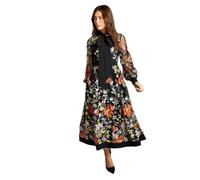 Coast Women's Embroidered Mesh Long Sleeve Tie Neck Midi Dress in Black | Size: 14