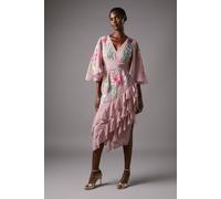 Coast Embroidered Midi Dress With Ruffles In Nude nude 8