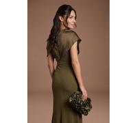 Coast Women's Estelle Satin Flower Clutch Bag With Crossbody Strap in Olive