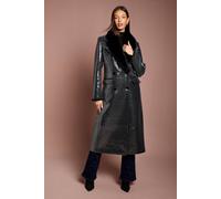 Coast Faux Fur Collar Sequin Longline Coat In Black black 10