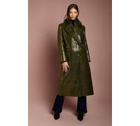 Coast Faux Fur Collar Sequin Longline Coat In Olive olive