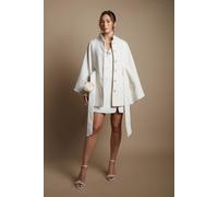 Coast Women's Faux Pearl Button Detail Belted Occasion Cape Jacket in Ivory | Size: Small