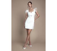 Coast Women's Feather Trim Diamante Detail Mini Dress in Ivory | Size: 14 Coast Ivory 14
