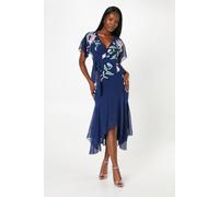 Coast Floral Embroidered Wrap Bodice Dipped Skirt Dress In Navy navy 8