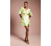 Coast Floral Jacquard Puff Sleeve Mini Dress In Yellow yellow