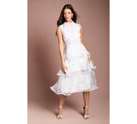 Coast Floral Organza Lace Collar Tiered Midi Dress In Ivory ivory