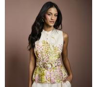 Coast Floral Placement Print Button Through Top Petite IVORY SIZE 12