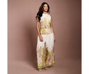 Coast Floral Placement Print Wide Leg Trouser Petite IVORY SIZE 10