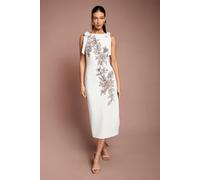 Coast Women's Floral Ponte Embellished Midi Dress in White | Size: 12
