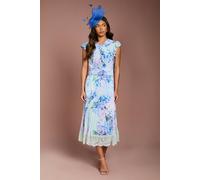 Coast Women's Floral Printed Georgette Dress With Lace Trims in Blue | Size: 8 Coast Blue 8