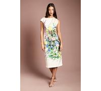 Coast Women's Floral Printed Satin Pencil Dress in Ivory | Size: 12 Coast Ivory 12