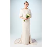 Coast Flutter Sleeve Embroidered Tulle Wedding Dress In Ivory ivory 8
